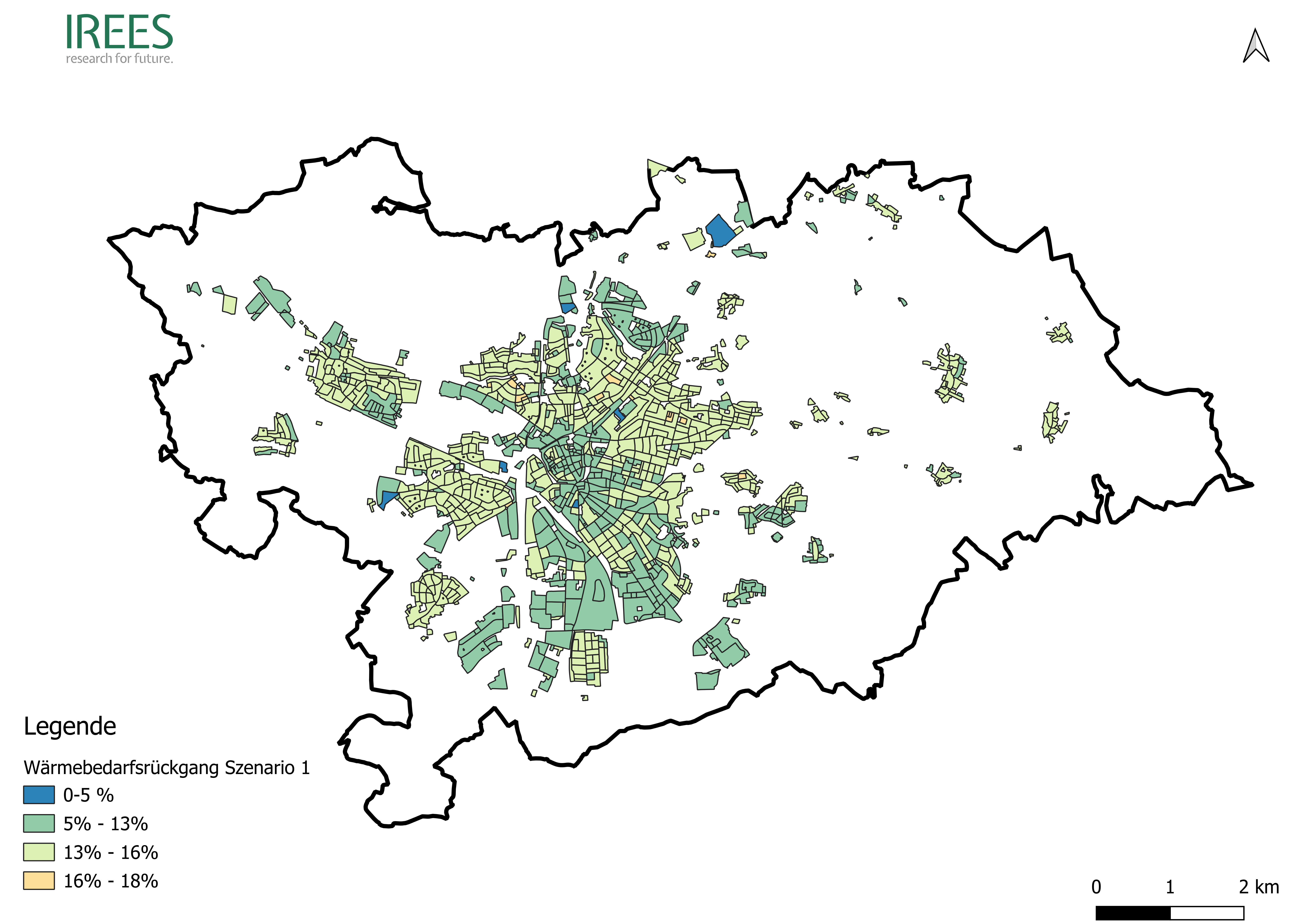 Relativer Wärmebedarfsrückgang pro Baublock im Referenzszenario