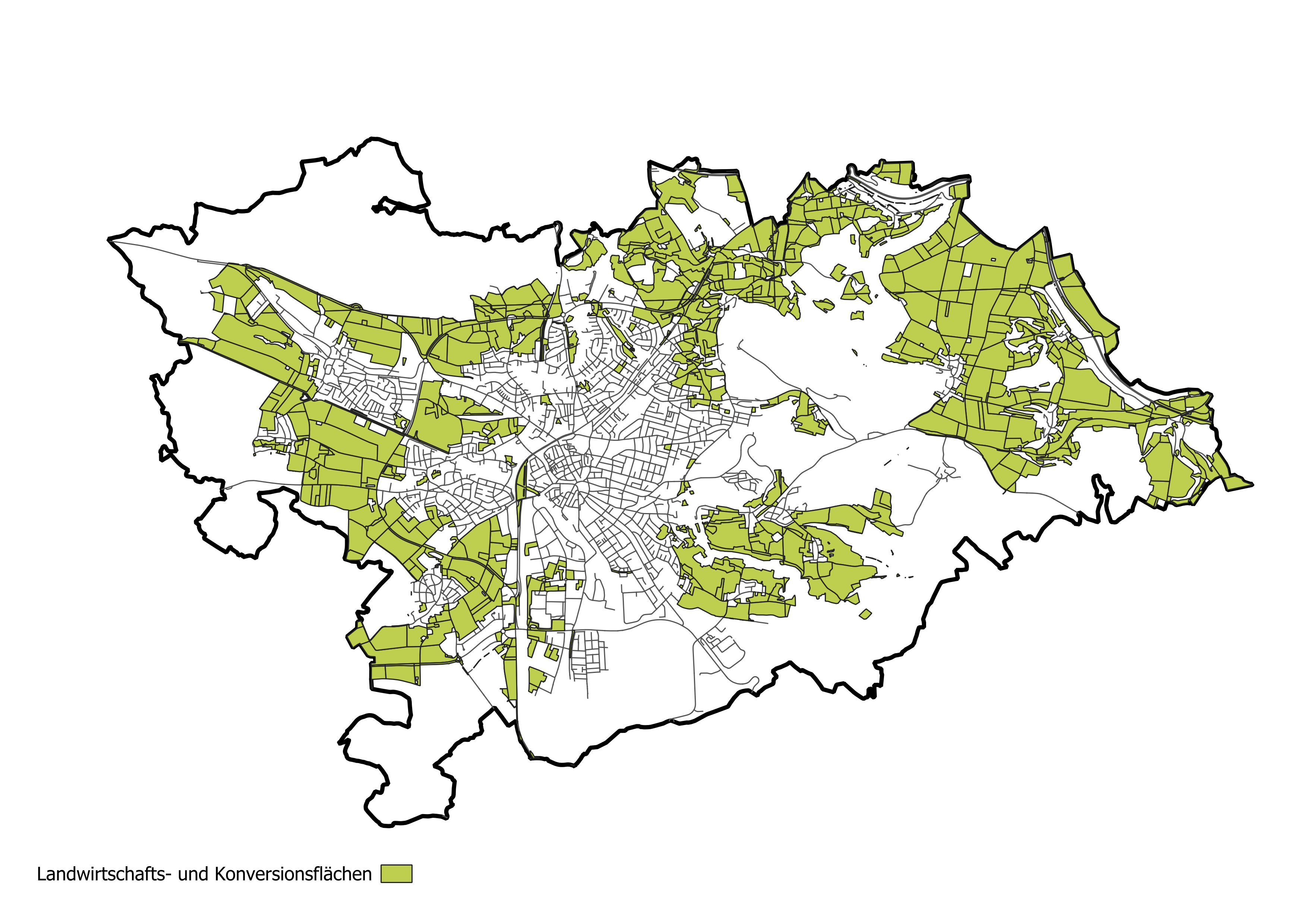 Kartendarstellung der Stadt Neumarkt beinhaltet die Weißflächenanalysen mit den Landwirtschafts- und Konversionsfläche.