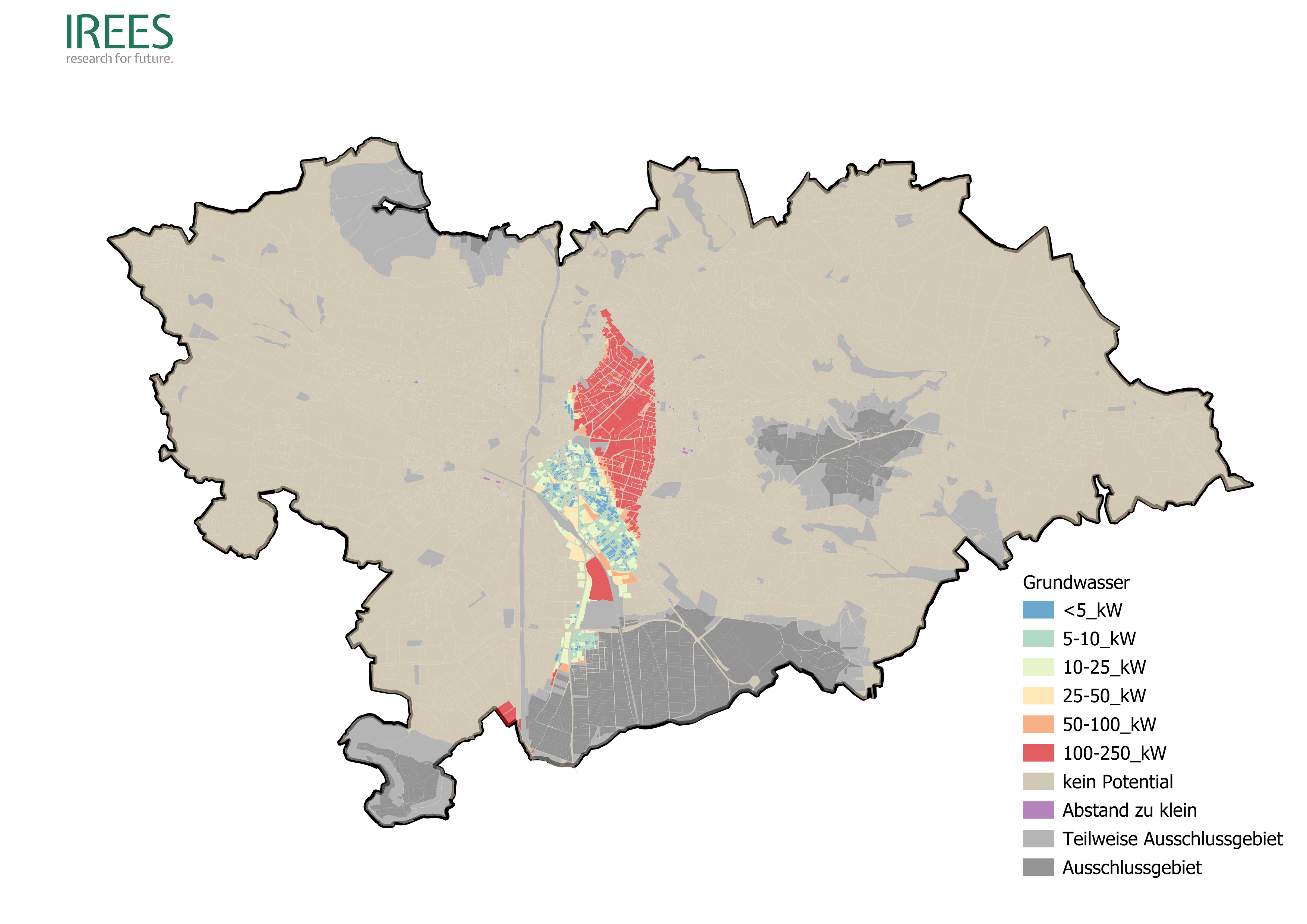 Karte von Neumarkt, die die Potenziale für Grundwasser zeigt.