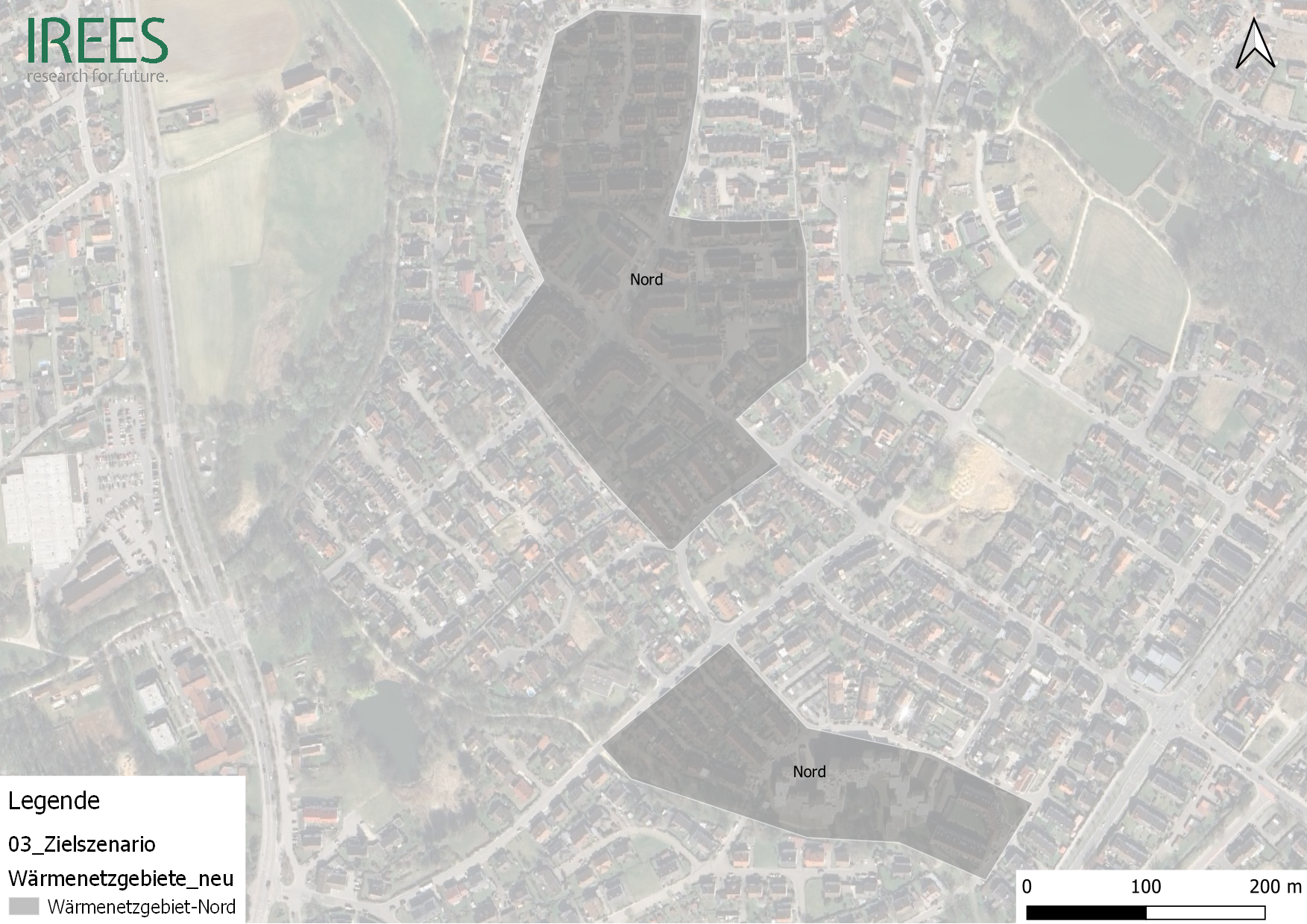 Luftbildkarte der Stadt Neumarkt mit grau markiertem Gebiet Nord.